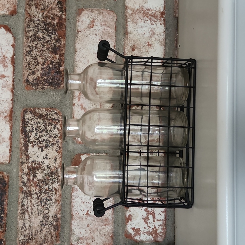 Metal Crate with 3 Glass Bottles